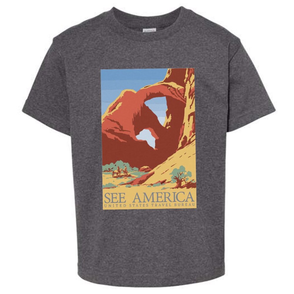 NWT Youth See America National Parks Crew Neck T-shirt - Charcoal